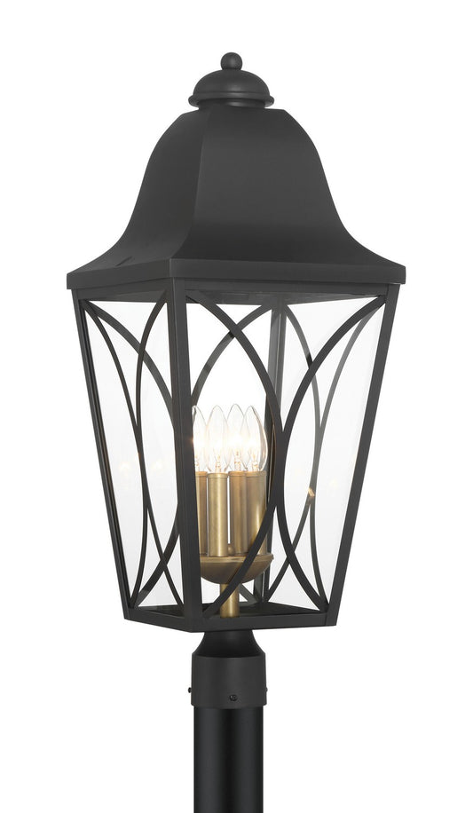 Cardigan Four Light Outdoor Post Lantern in Sand Coal Black & Olden Brass