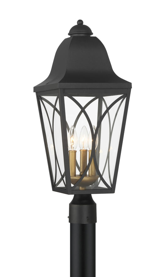 Cardigan Three Light Outdoor Post Lantern in Sand Coal Black & Olden Brass