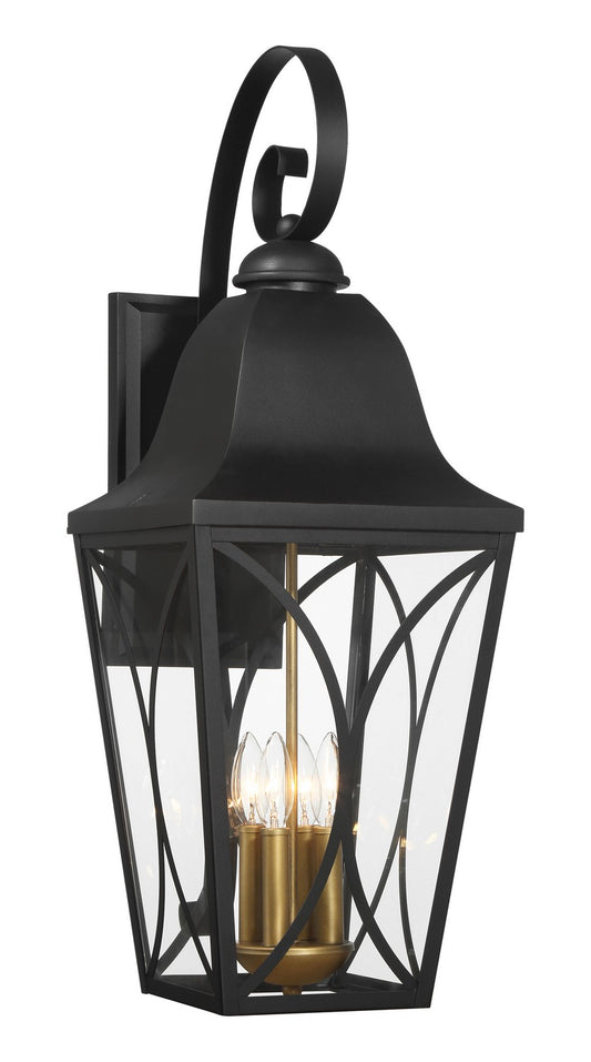 Cardigan Four Light Outdoor Wall Mount in Sand Coal Black & Olden Brass