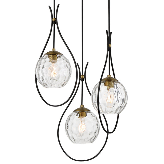 Cody Three Light Pendant in Coal And Soft Brass