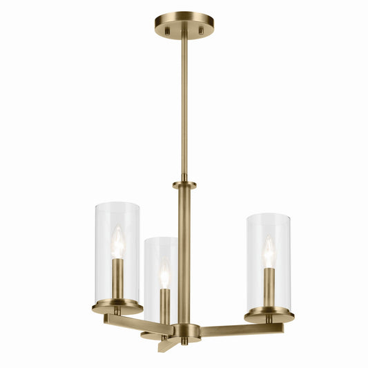 Crosby Three Light Chandelier in Natural Brass