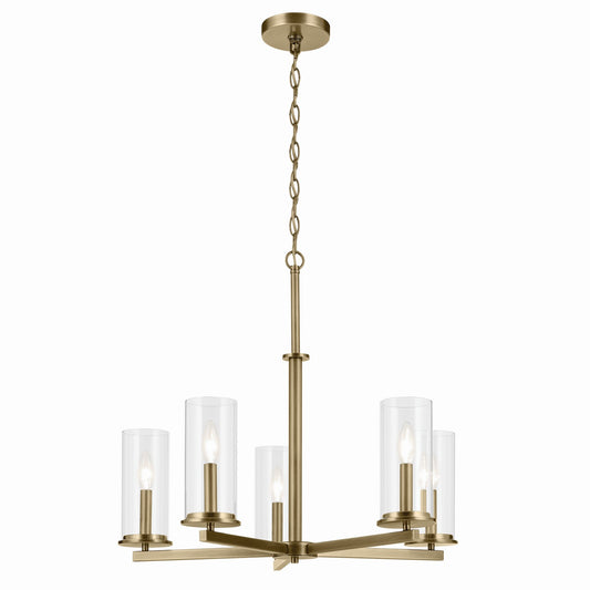 Crosby Five Light Chandelier in Natural Brass