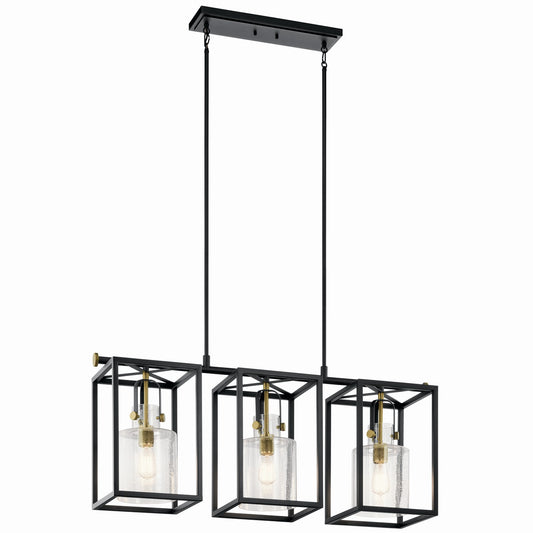 Kitner Three Light Linear Chandelier in Natural Brass