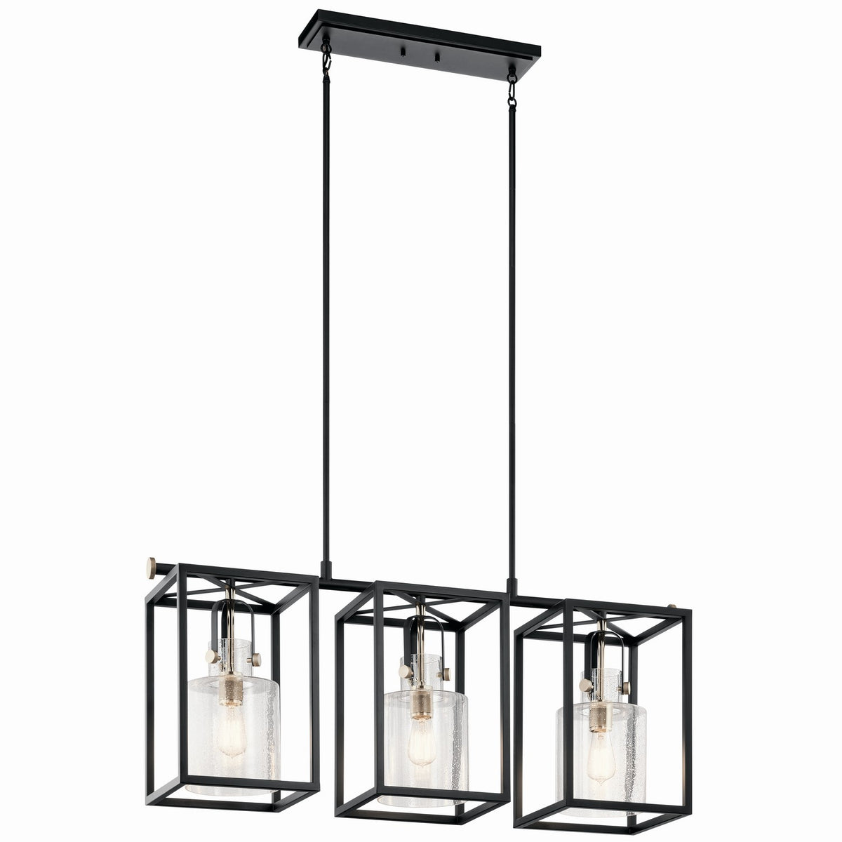 Kitner Three Light Linear Chandelier in Polished Nickel