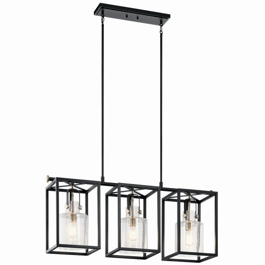 Kitner Three Light Linear Chandelier in Polished Nickel