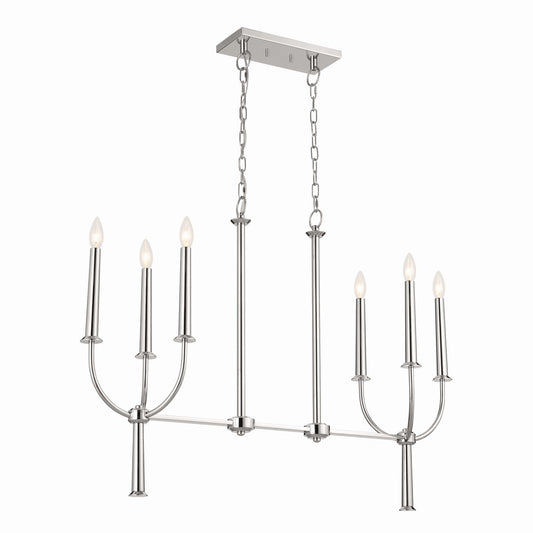 Florence Six Light Linear Chandelier in Polished Nickel