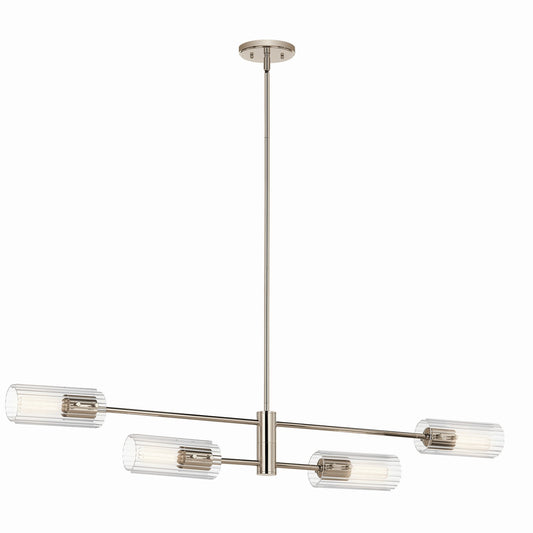 Velestino Four Light Linear Chandelier in Polished Nickel