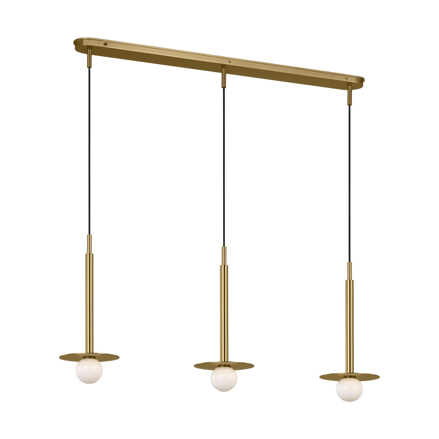 Nodes Three Light Linear Pendant in Burnished Brass
