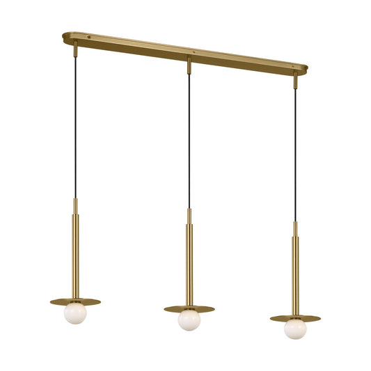 Nodes Three Light Linear Pendant in Burnished Brass