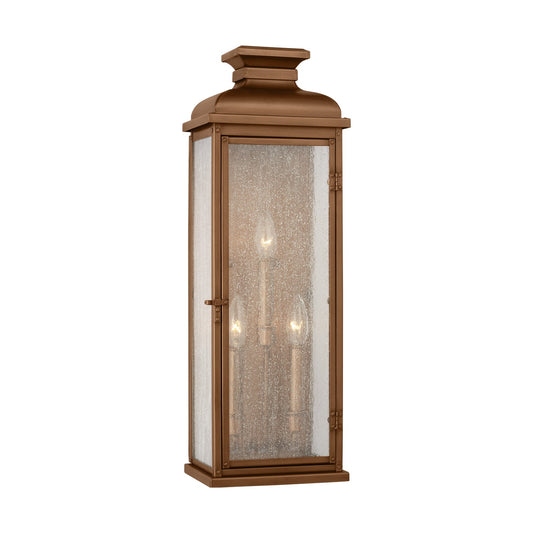 Pediment Three Light Wall Lantern in Natural Copper