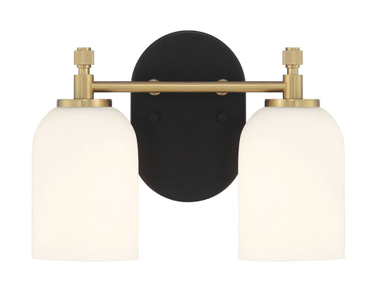 Council Two Light Vanity in Flat Black/Satin Brass