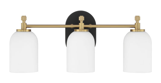 Council Three Light Vanity in Flat Black/Satin Brass
