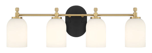 Council Four Light Vanity in Flat Black/Satin Brass