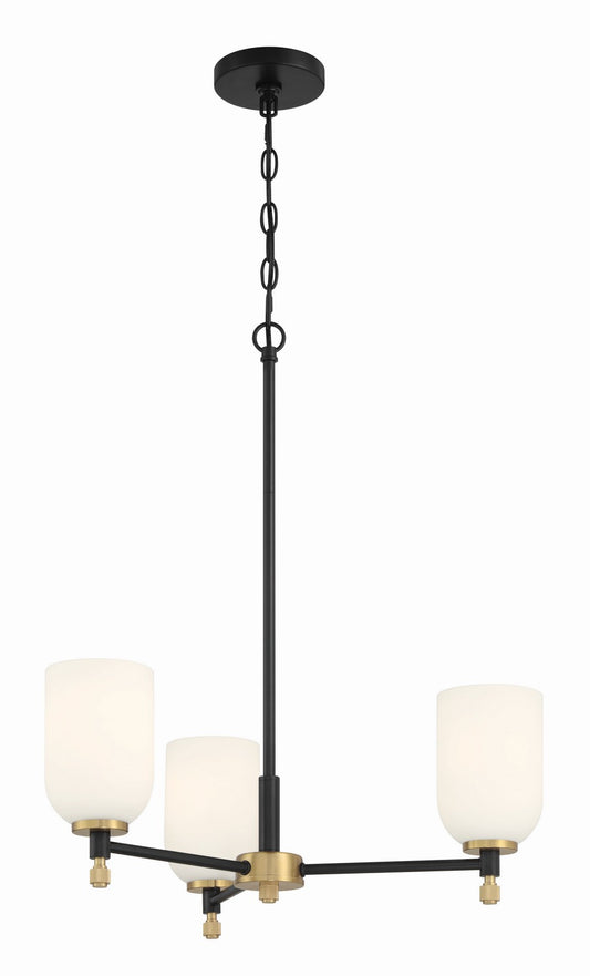 Council Three Light Chandelier in Flat Black/Satin Brass