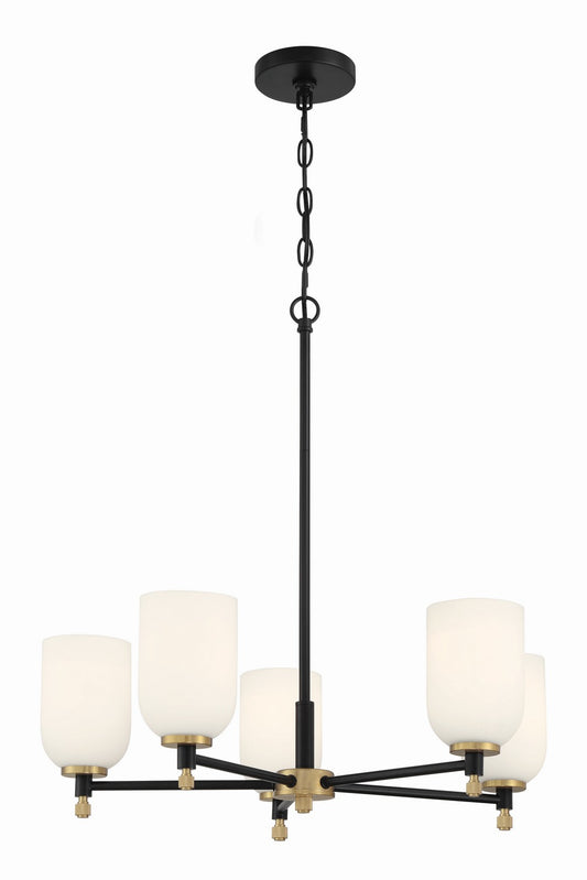 Council Five Light Chandelier in Flat Black/Satin Brass