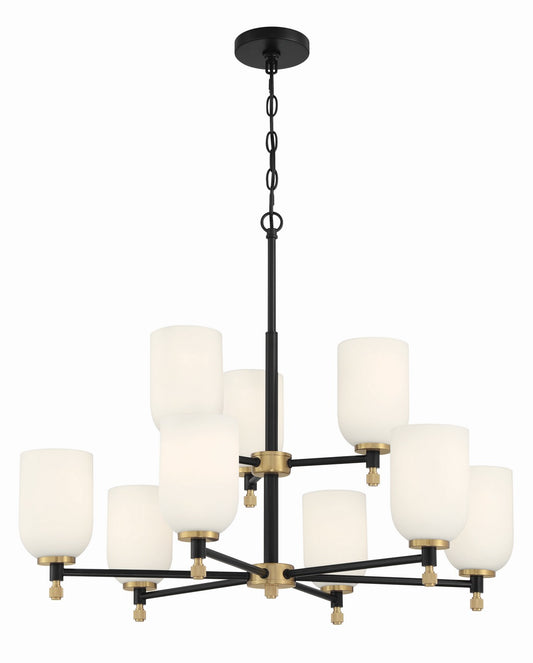 Council Nine Light Chandelier in Flat Black/Satin Brass