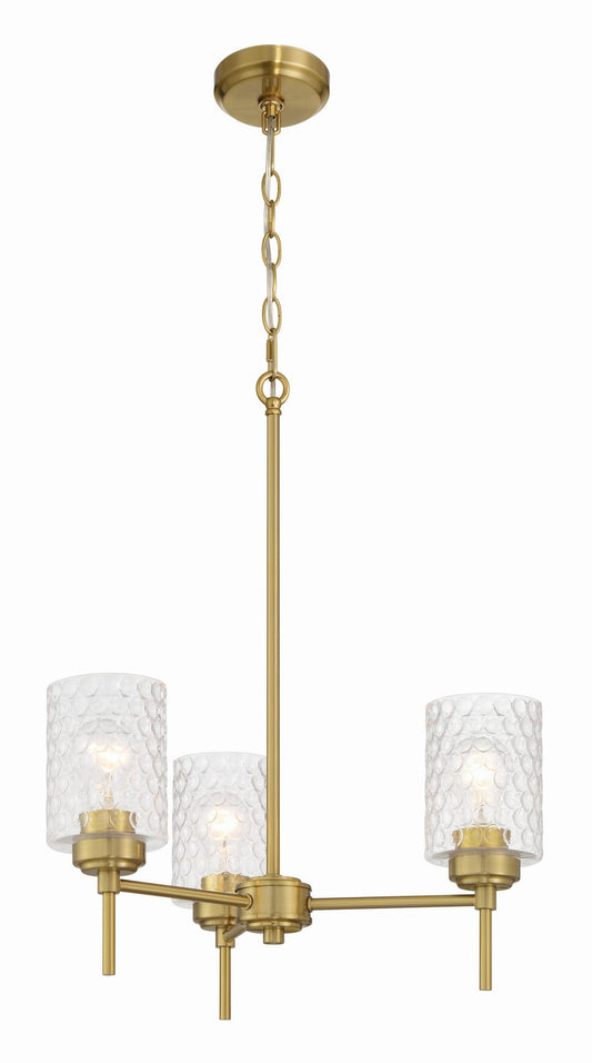 Claire Three Light Chandelier in Satin Brass