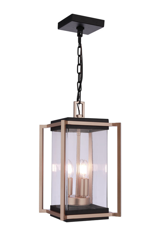 Metalwork Three Light Outdoor Pendant in Midnight / Satin Brass