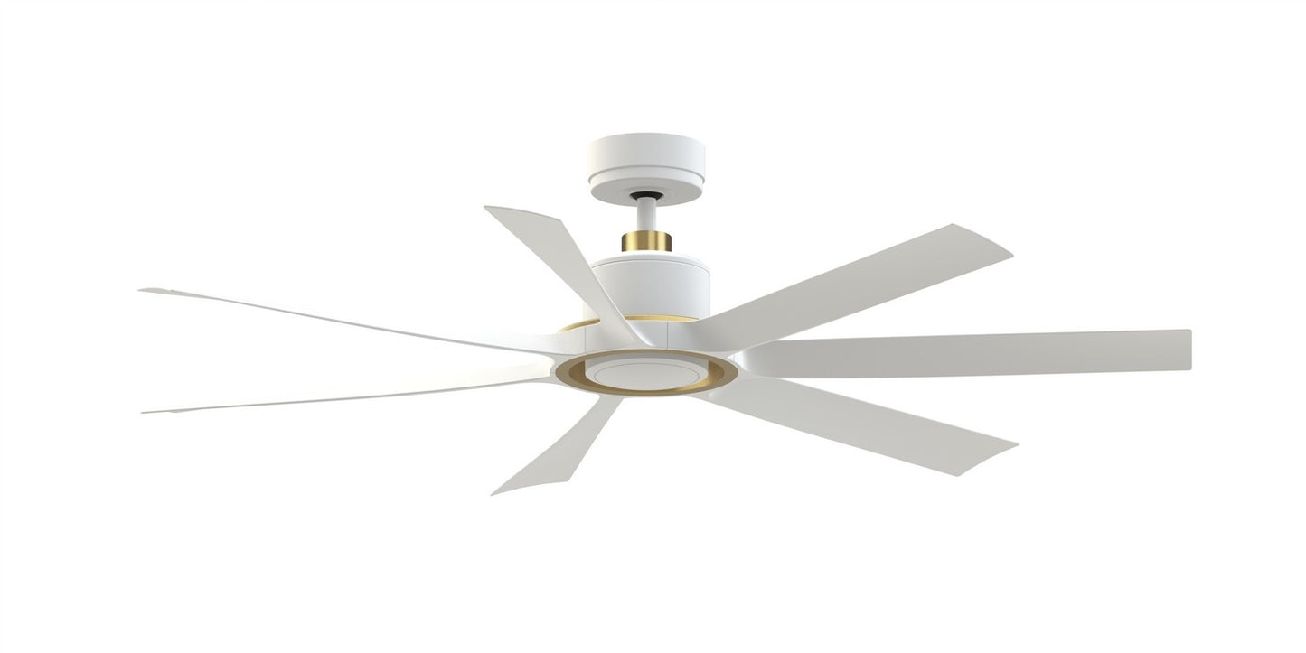Lenzi 60" Ceiling Fan in Matte White w/Brushed Satin Brass