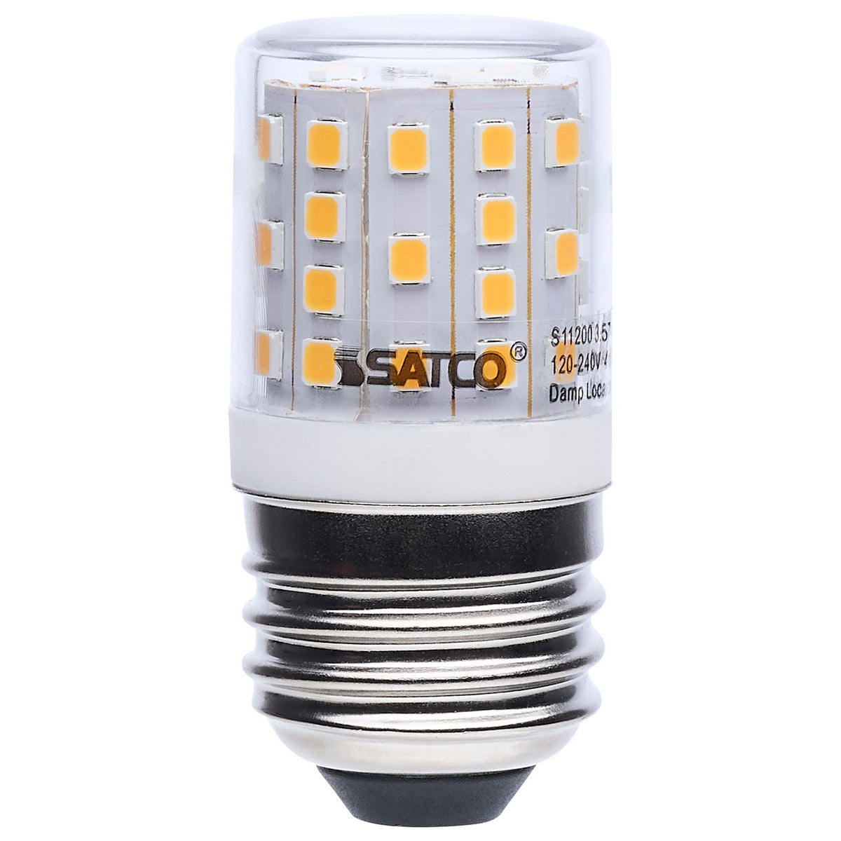 (4-Pack) Satco S11200 3.5W LED T14 Tubular Bulb, E26 Base, 3000K, 420 Lumens, Clear