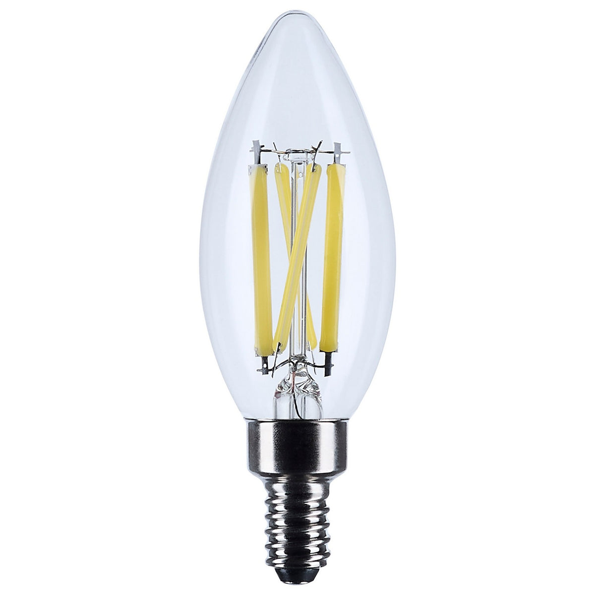 (4-Pack) Satco S12496 8W LED B11 Torpedo Bulb, E12 Base, 3500K, 760 Lumens, Clear