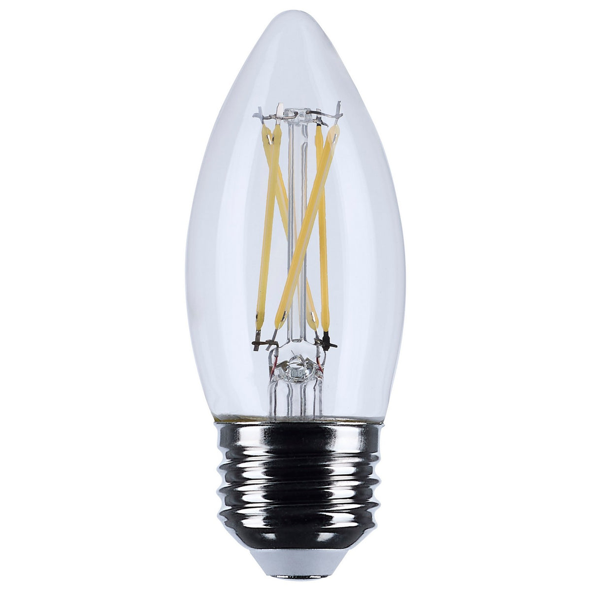 (4-Pack) Satco S12503 5.5W LED B11 Torpedo Bulb, E26 Base, 3500K, 500 Lumens, Clear