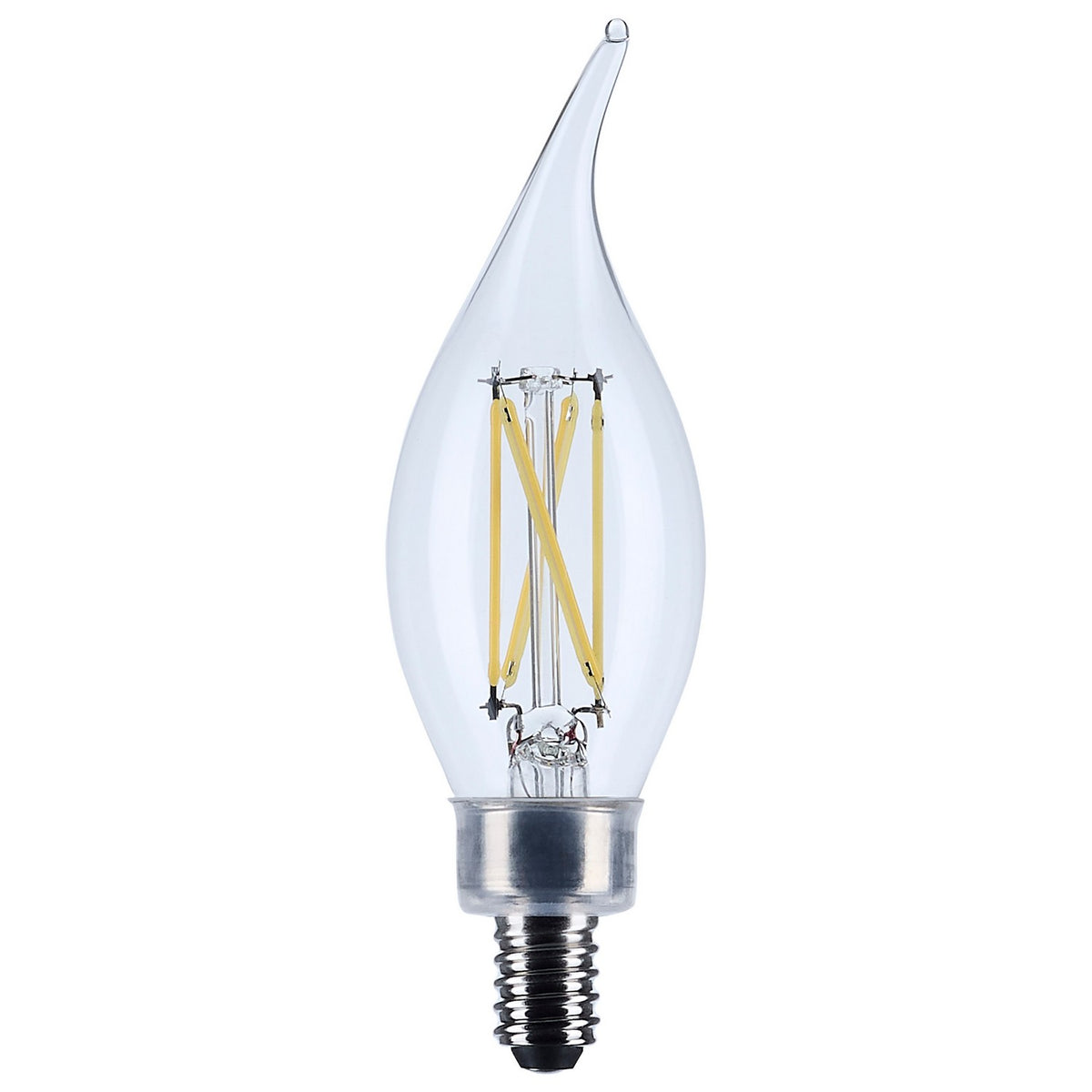 (4-Pack) Satco S12508 5.5W LED CA10 Candle Bulb, E12 Base, 3500K, 500 Lumens, Clear