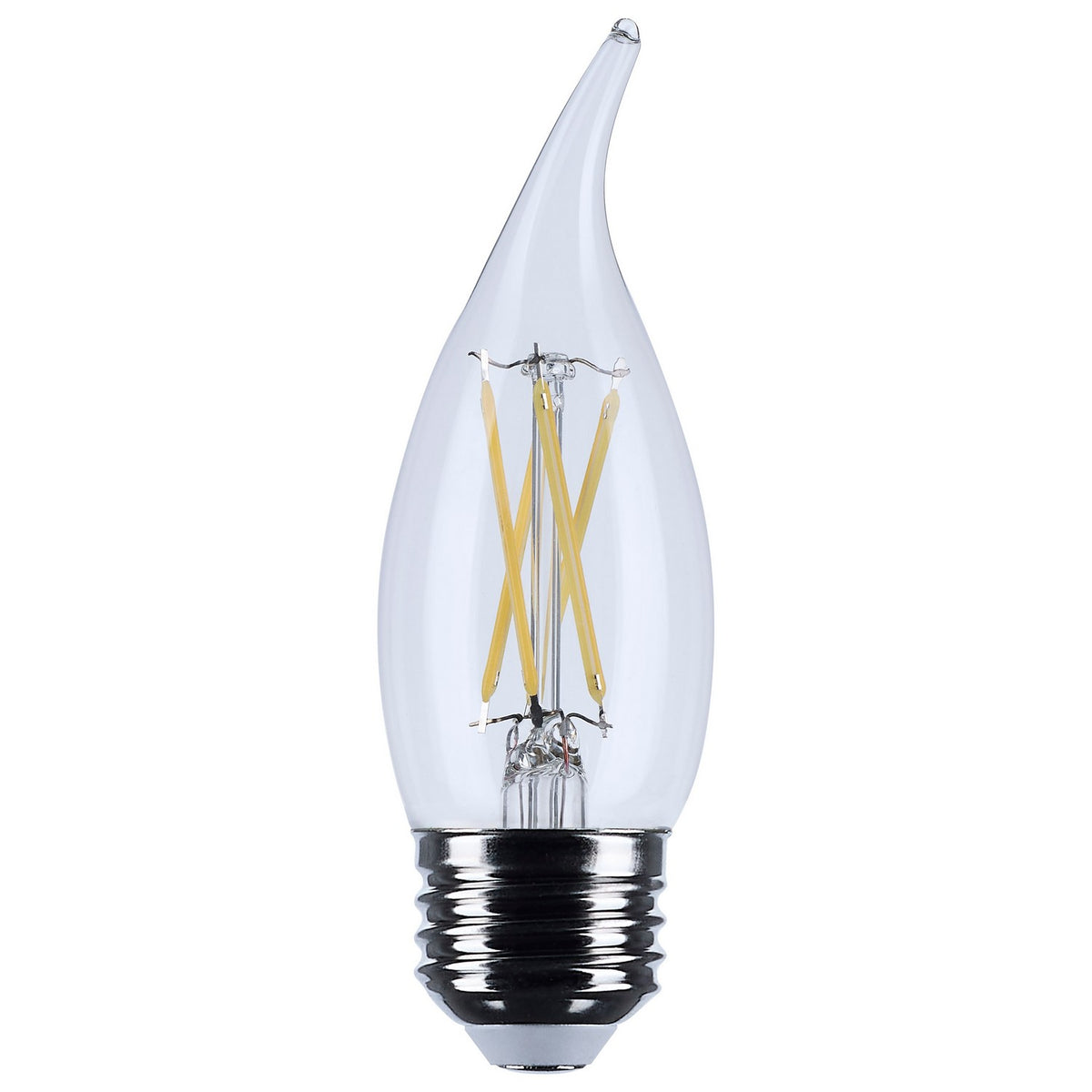 (4-Pack) Satco S12512 5.5W LED CA10 Candle Bulb, E26 Base, 3000K, 500 Lumens, Clear