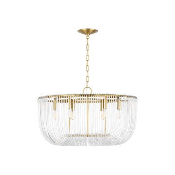 Pierce Six Light Pendant in Burnished Brass