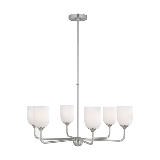 Emile Six Light Chandelier in Brushed Steel