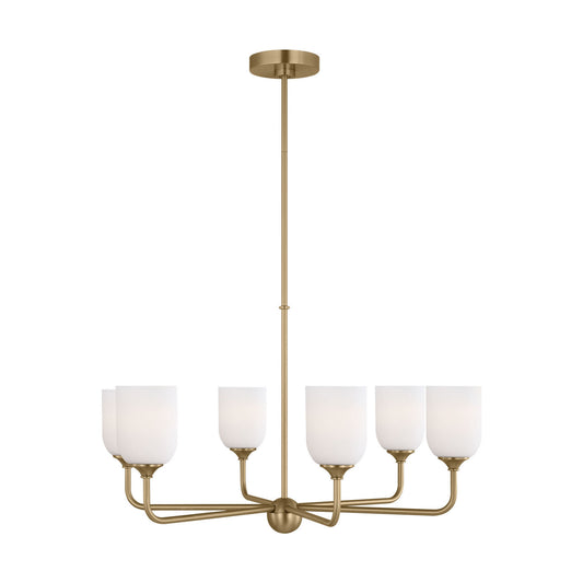 Emile Six Light Chandelier in Satin Brass