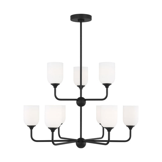 Emile Nine Light Chandelier in Midnight Black