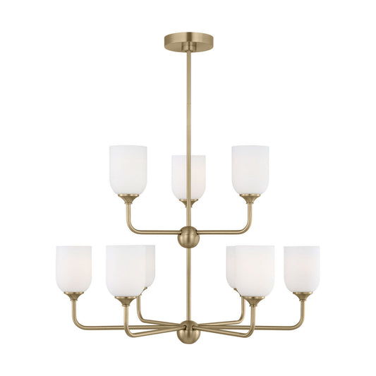 Emile Nine Light Chandelier in Satin Brass