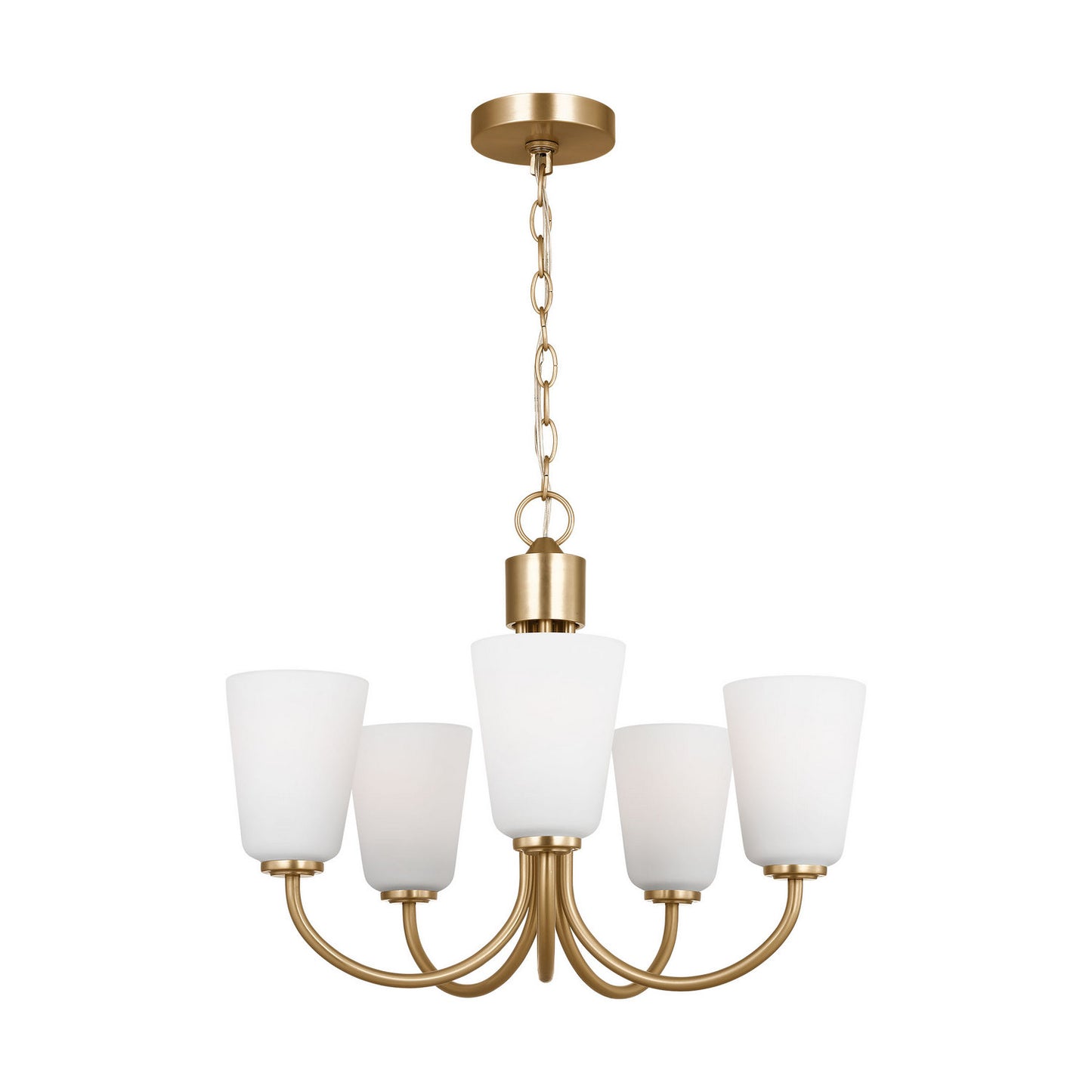 Miles Five Light Chandelier in Satin Brass