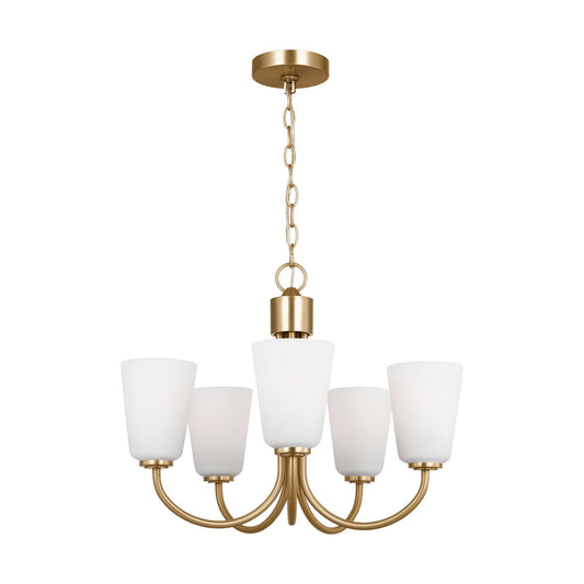 Miles Five Light Chandelier in Satin Brass