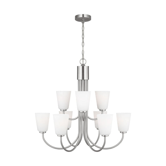 Miles Nine Light Chandelier in Brushed Nickel