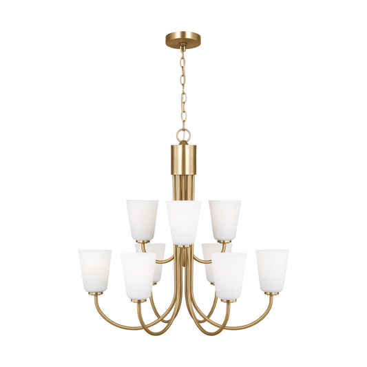 Miles Nine Light Chandelier in Satin Brass