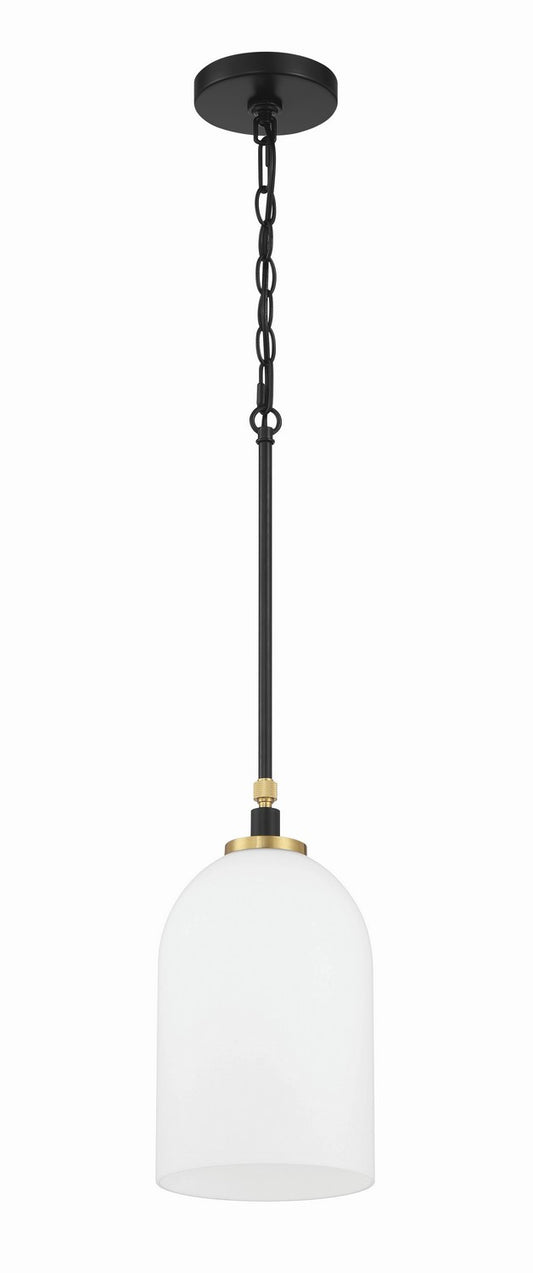 Council One Light Pendant in Flat Black/Satin Brass