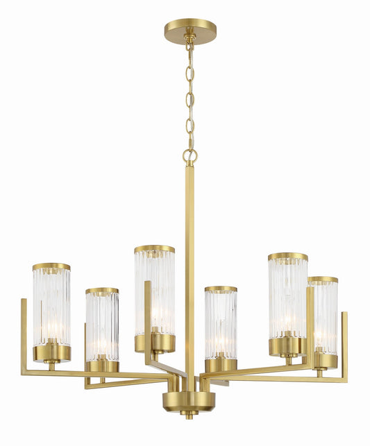 Whittley Six Light Chandelier in Satin Brass
