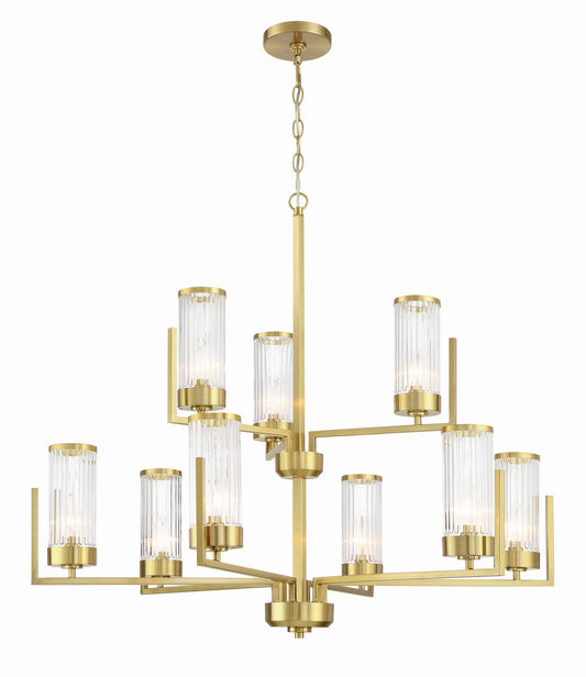 Whittley Nine Light Chandelier in Satin Brass