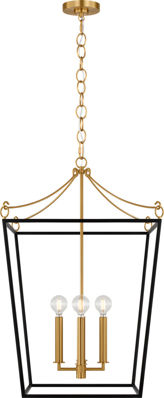 Carlyle Four Light Lantern in Midnight Black | Burnished Brass