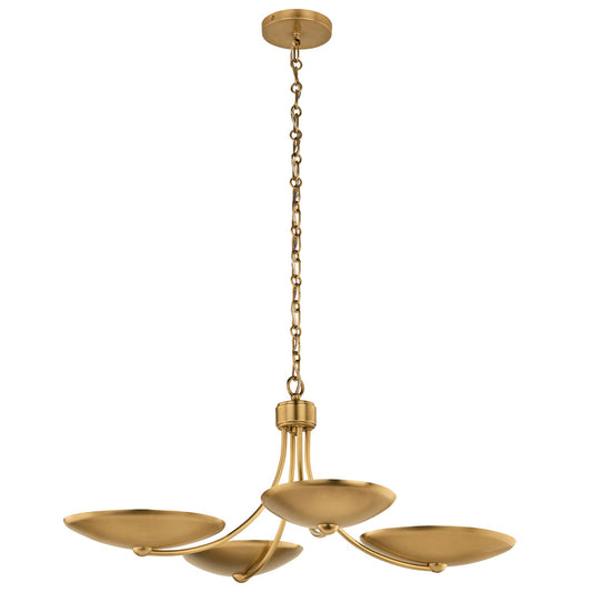 Palmela Four Light Chandelier/Semi Flush in Lacquered Brass