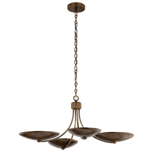 Palmela Four Light Chandelier/Semi Flush in Lacquered Brass