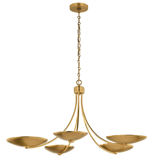 Palmela Five Light Chandelier in Lacquered Brass