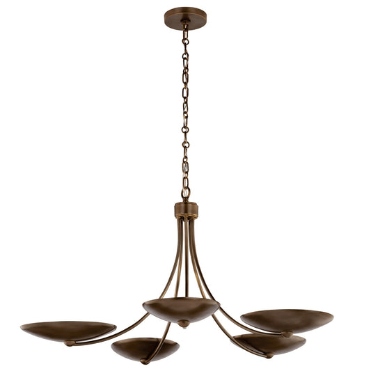 Palmela Five Light Chandelier in Lacquered Brass