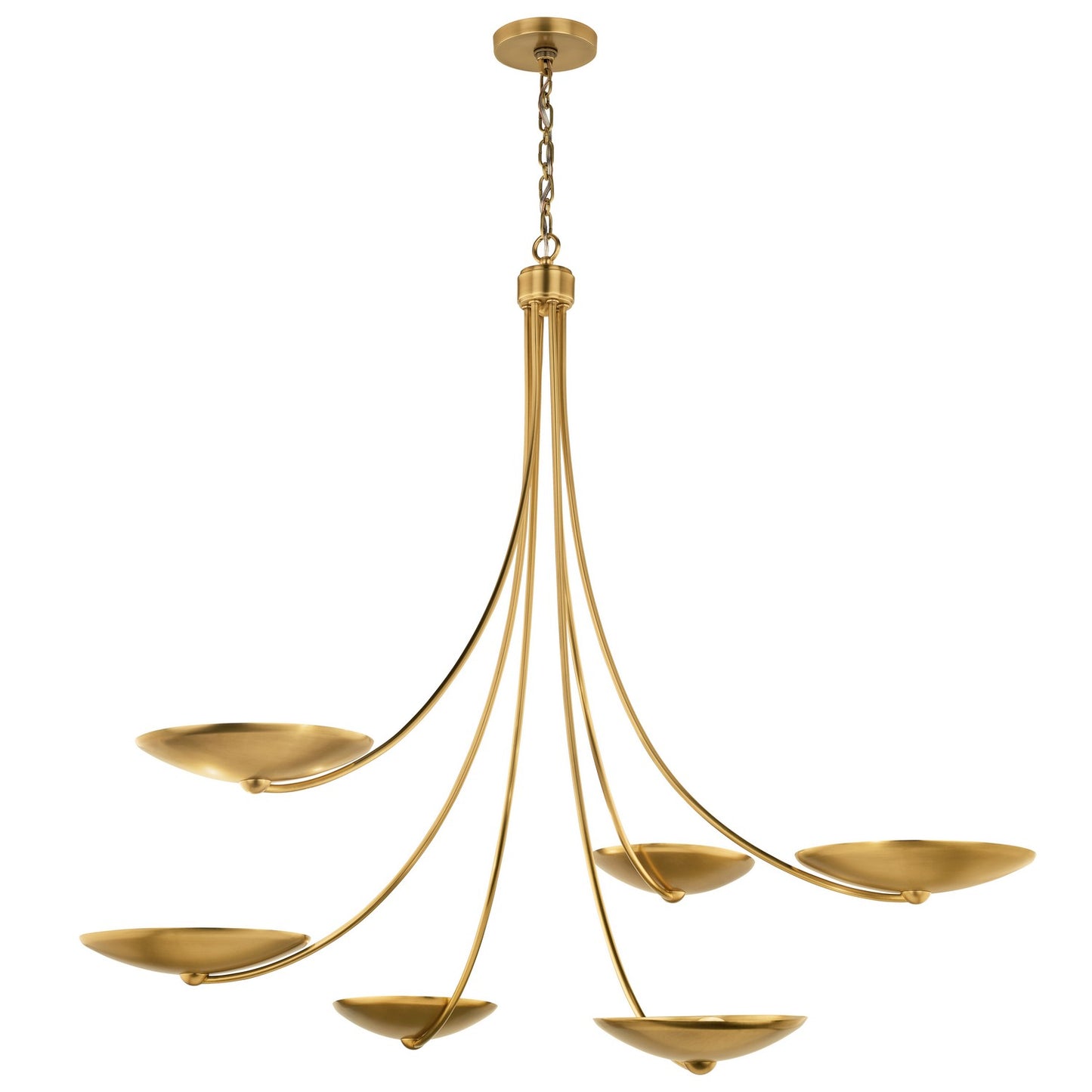 Palmela Six Light Chandelier in Lacquered Brass