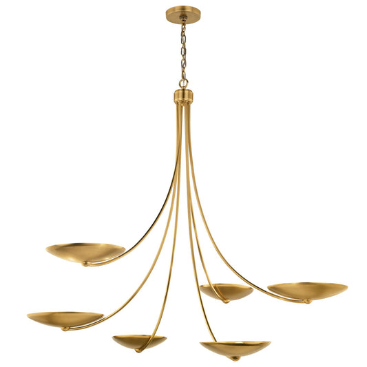 Palmela Six Light Chandelier in Lacquered Brass