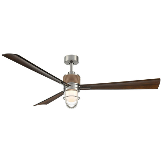 Nauticus 65"Ceiling Fan in Brushed Nickel Wet With Distressed Koa Blades