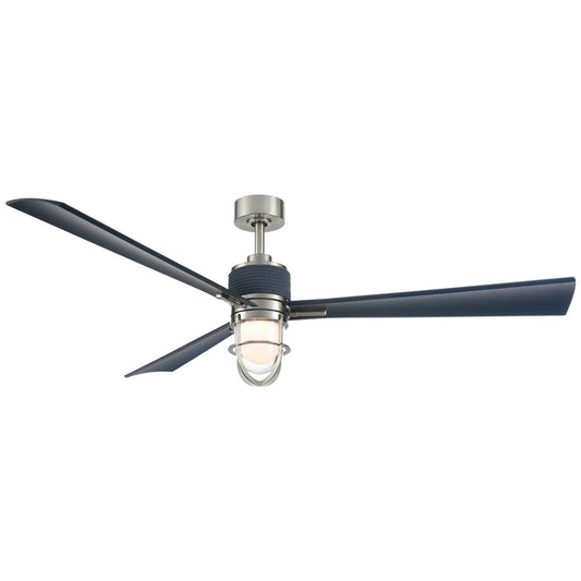 Nauticus 65"Ceiling Fan in Brushed Nickel Wet With Navy Blades