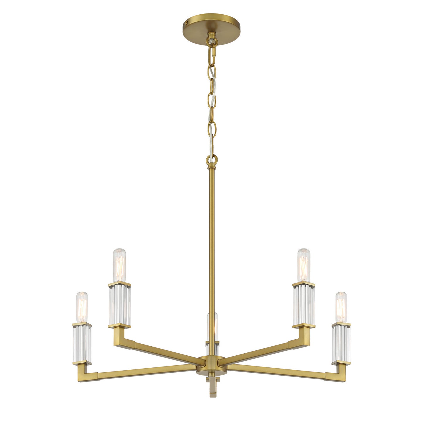 Oro District Five Light Chandelier in Soft Brass